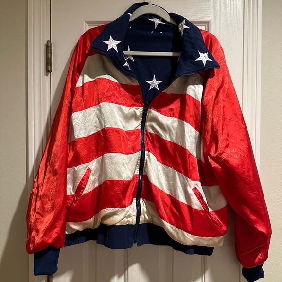 Vintage Reversible American Flag Zip Up Bomber Jacket Lew Magram NY Men’s L - Picture 5 of 11
